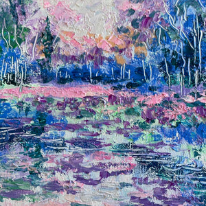 Blues and pinks springtime pond -8 x 10