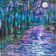 Load image into Gallery viewer, Altered Canvas Print  -Spring moon , trees on pond -16 x 20   x 7/8  large