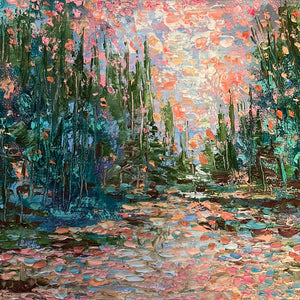 Yosemite pines river -8 x 10 on canvas panel