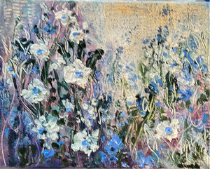 Blue lavender floral with white flowers 8 x 10  x 3/4 on canvas