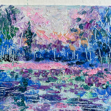 Load image into Gallery viewer, Blues and pinks springtime pond -8 x 10