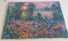 Load image into Gallery viewer, Sunset oak trees , wildflowers  by  springtime pond -8 x 10