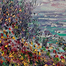 Load image into Gallery viewer, California central coast ocean and wildflowers-oil and cold wax -8 x 10