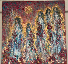 Load image into Gallery viewer, Angels in heavens golden light -12 x 12 -reds with gold leaf