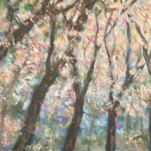 Load image into Gallery viewer, Embellished Canvas Print  - Sunshine trees by pond  -blush , lt aqua , trees  large