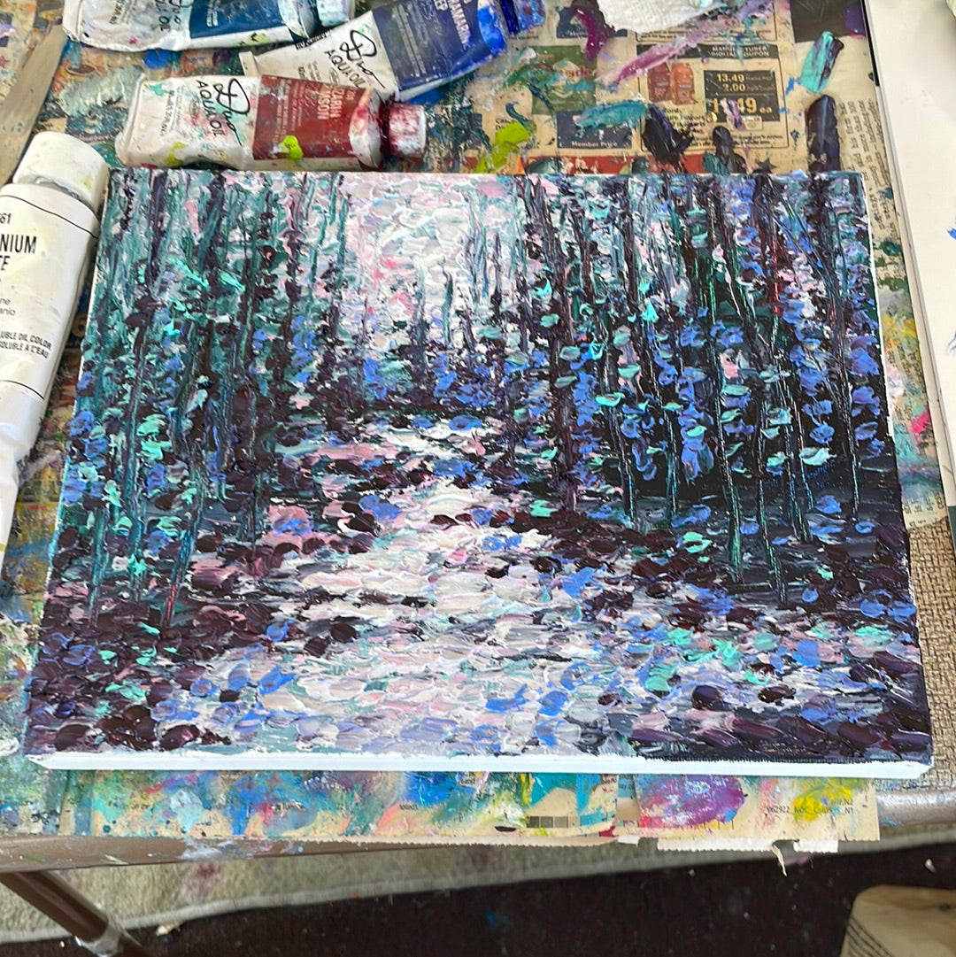 Original painting - Yosemite pines river after the rain  -8 x 10 on canvas panel