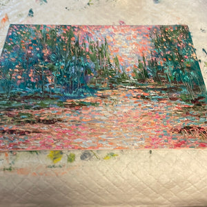 Yosemite pines river -8 x 10 on canvas panel