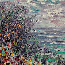 Load image into Gallery viewer, California central coast ocean and wildflowers-oil and cold wax -8 x 10