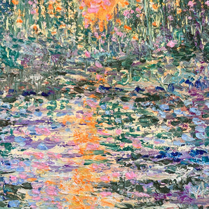 Yosemite pines river at dusk 8 x 10 on canvas panel