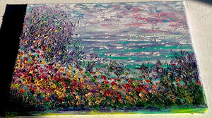 California central coast ocean and wildflowers-oil and cold wax -8 x 10