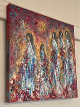 Load image into Gallery viewer, Angels in heavens golden light -12 x 12 -reds with gold leaf
