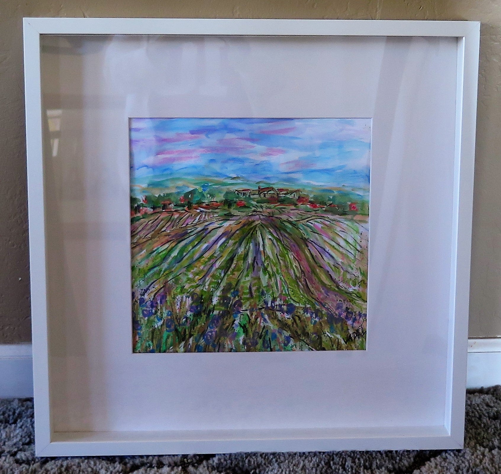 Original painting - Watercolor painting- Napa Vineyards - 20 x 20 framed