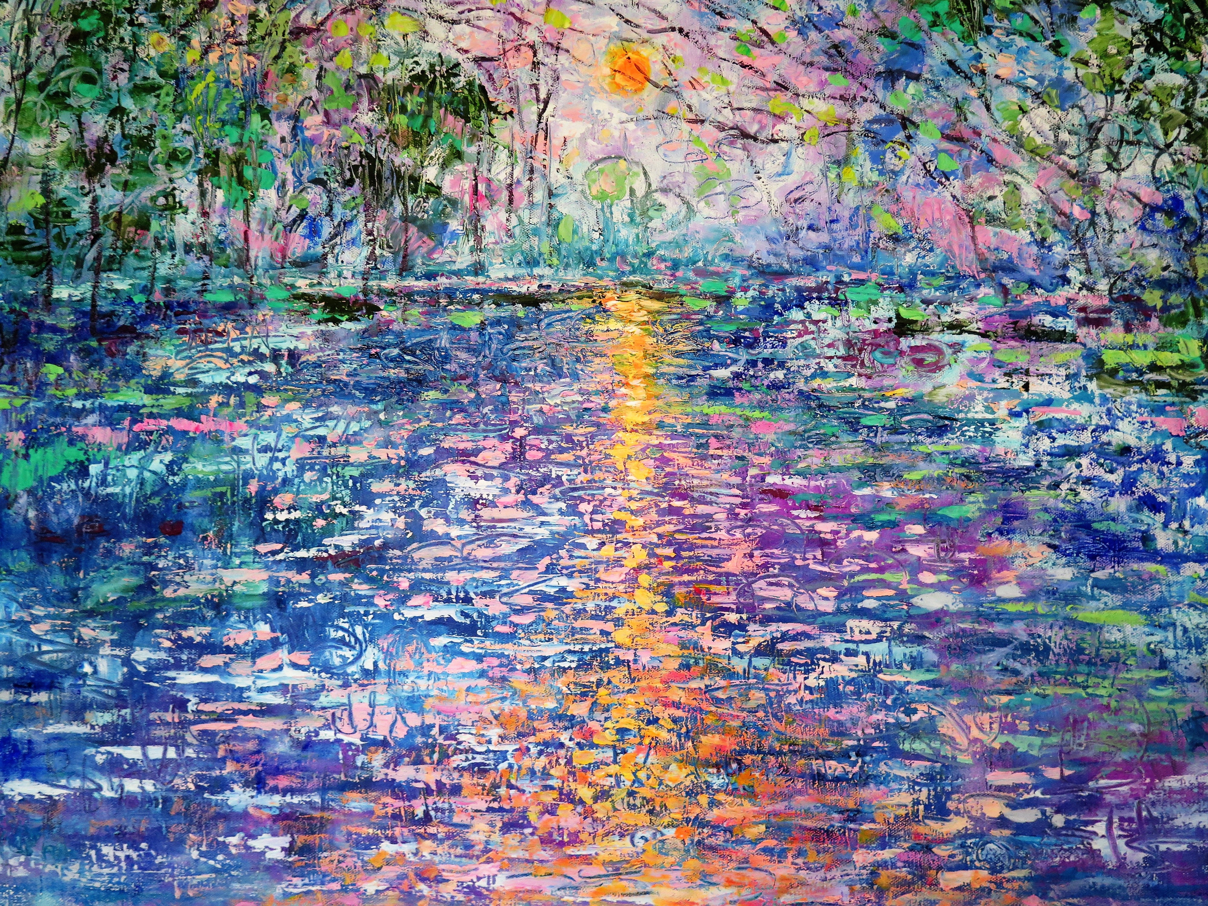 Original painting - California Sunset Stream- 48 x 24 x 1 - oil and cold wax