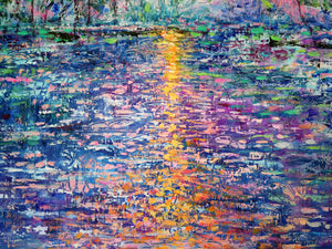 California Sunset Stream- 48 x 24 x 1 - oil and cold wax