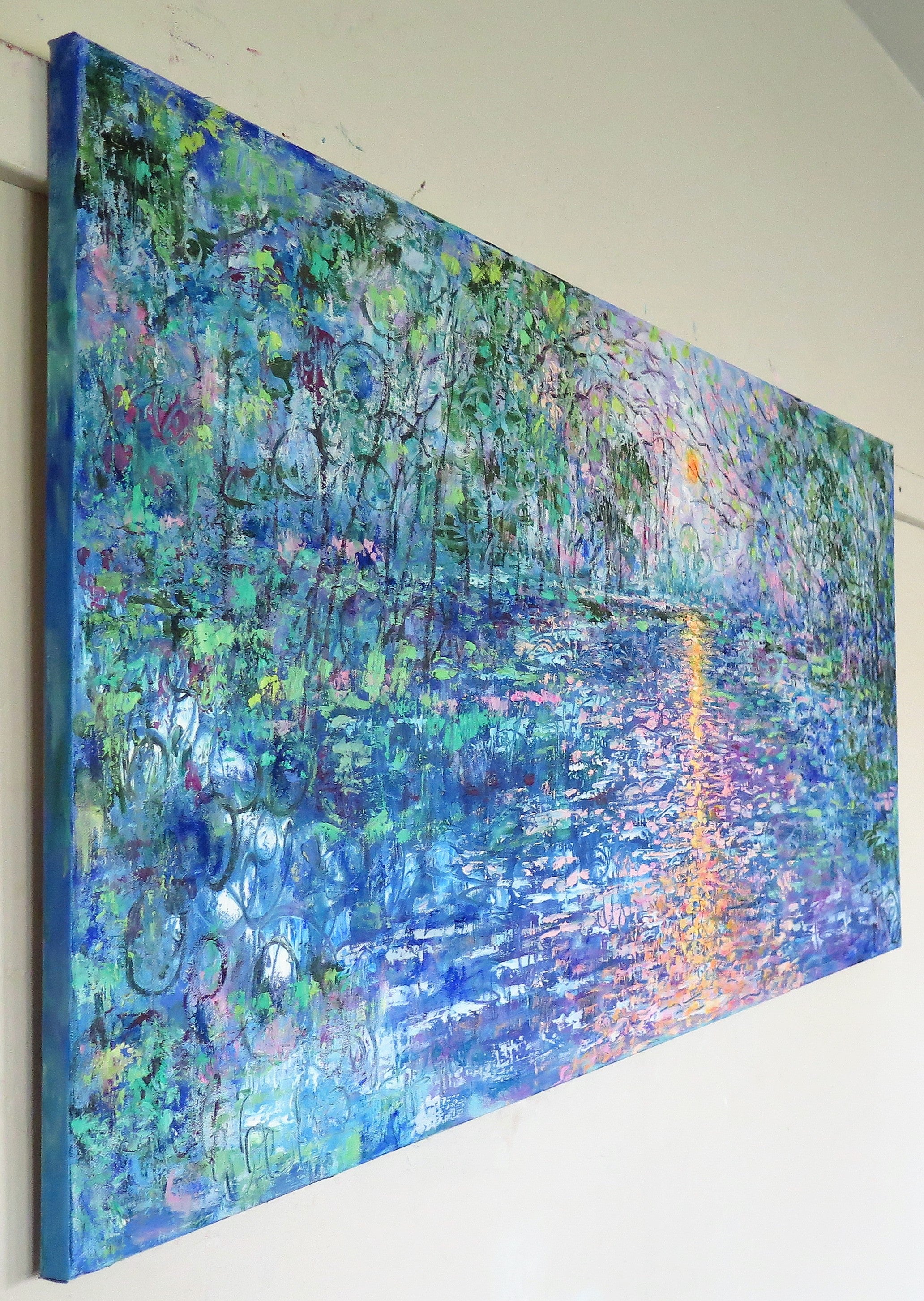 Original painting - California Sunset Stream- 48 x 24 x 1 - oil and cold wax