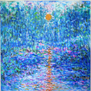 Reflection in Sunset Stream  - mixed medium - 36 x 36 x 1