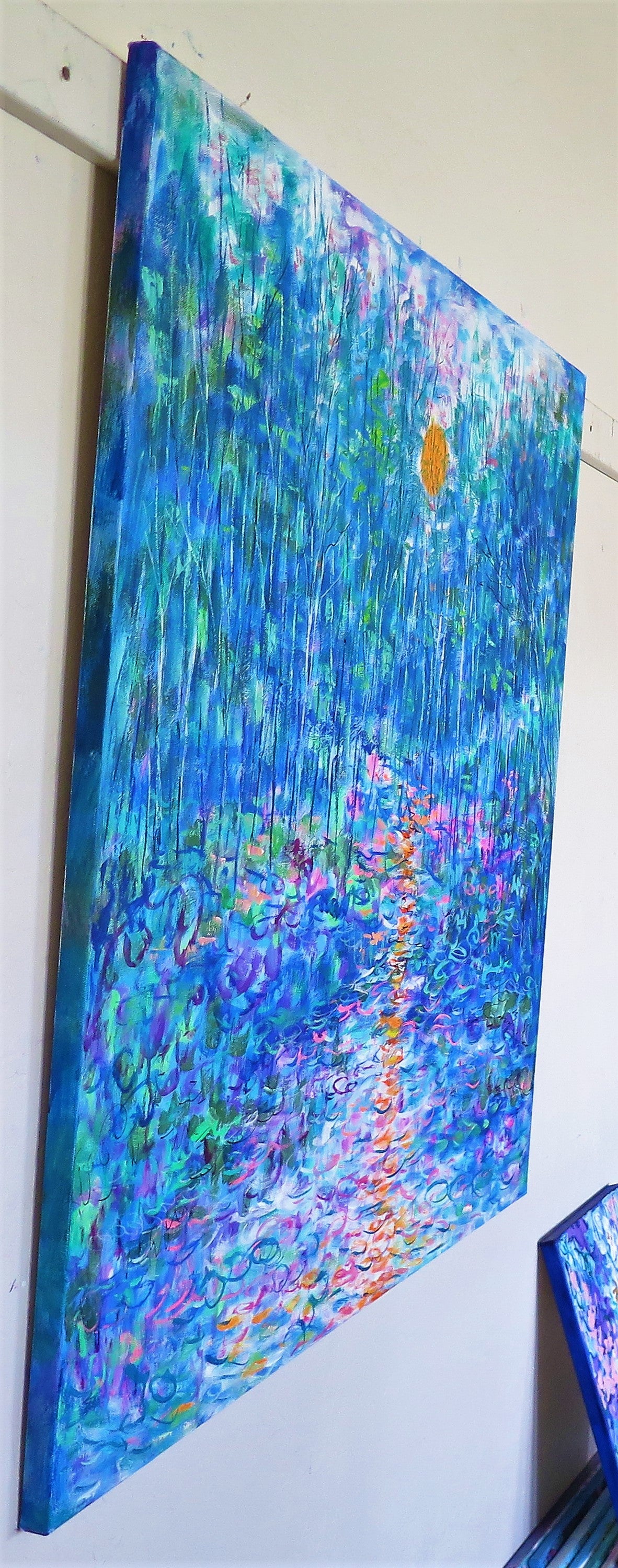 Original painting - Reflection in Sunset Stream  - mixed medium - 36 x 36 x 1