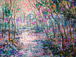 Sunset Stream and Wildflowers - 40 x 30 x 1.5 oil and cold wax