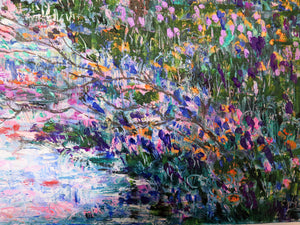 Sunset Stream and Wildflowers - 40 x 30 x 1.5 oil and cold wax