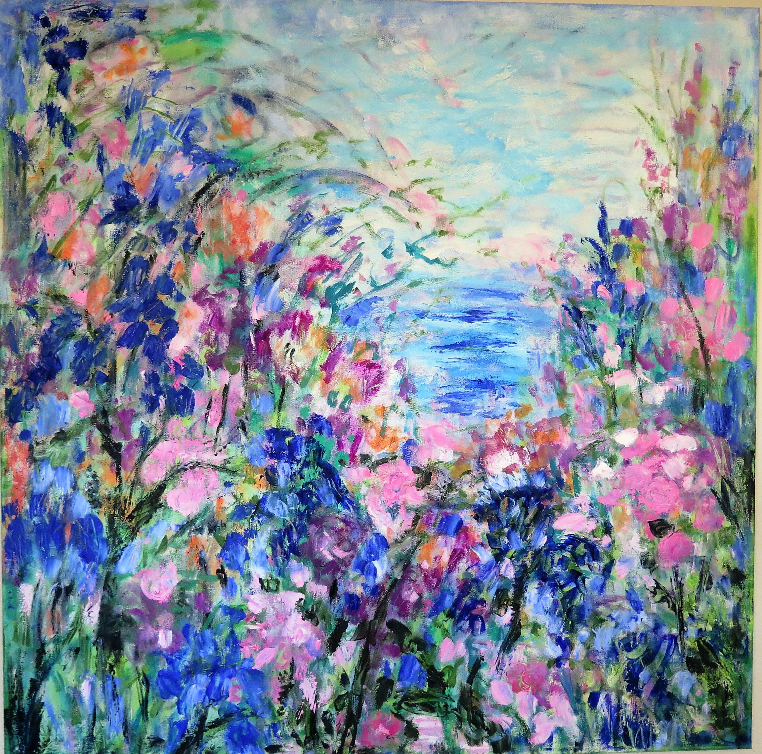 Original painting - Seaside Blossoms-36 x 36 x 1 - oil and cold wax