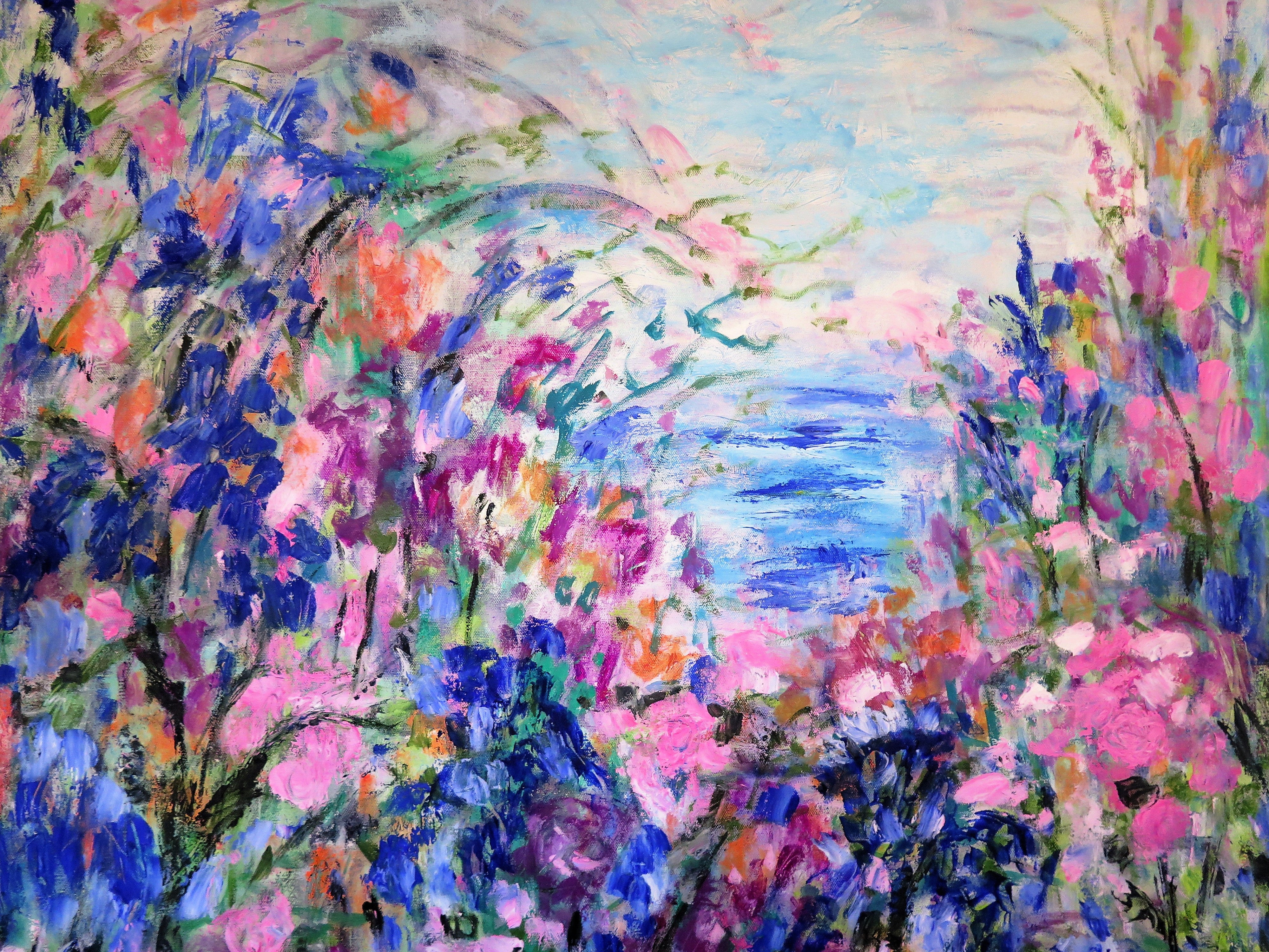 Original painting - Seaside Blossoms-36 x 36 x 1 - oil and cold wax