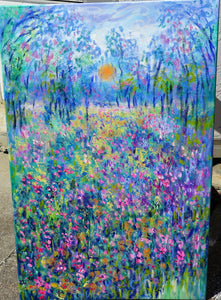 Sunny meadow Flowers - oil painting 36 x 24