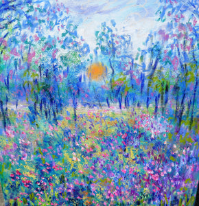 Sunny meadow Flowers - oil painting 36 x 24