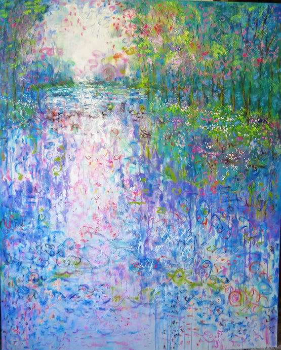Spring Wildflower pond - Large painting 60 x 48 x 1.5 - oil