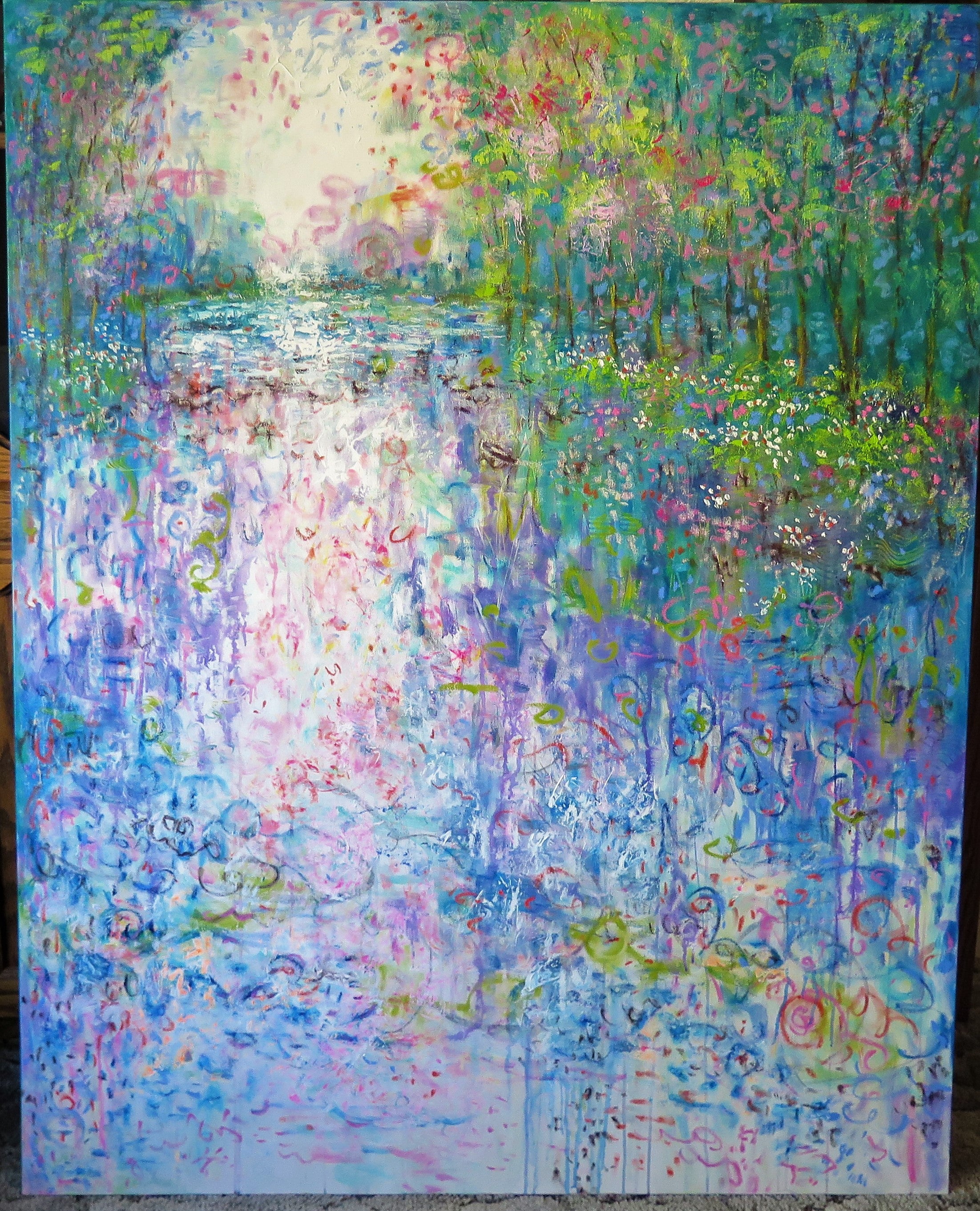 Spring Wildflower pond - Large painting 60 x 48 x 1.5 - oil