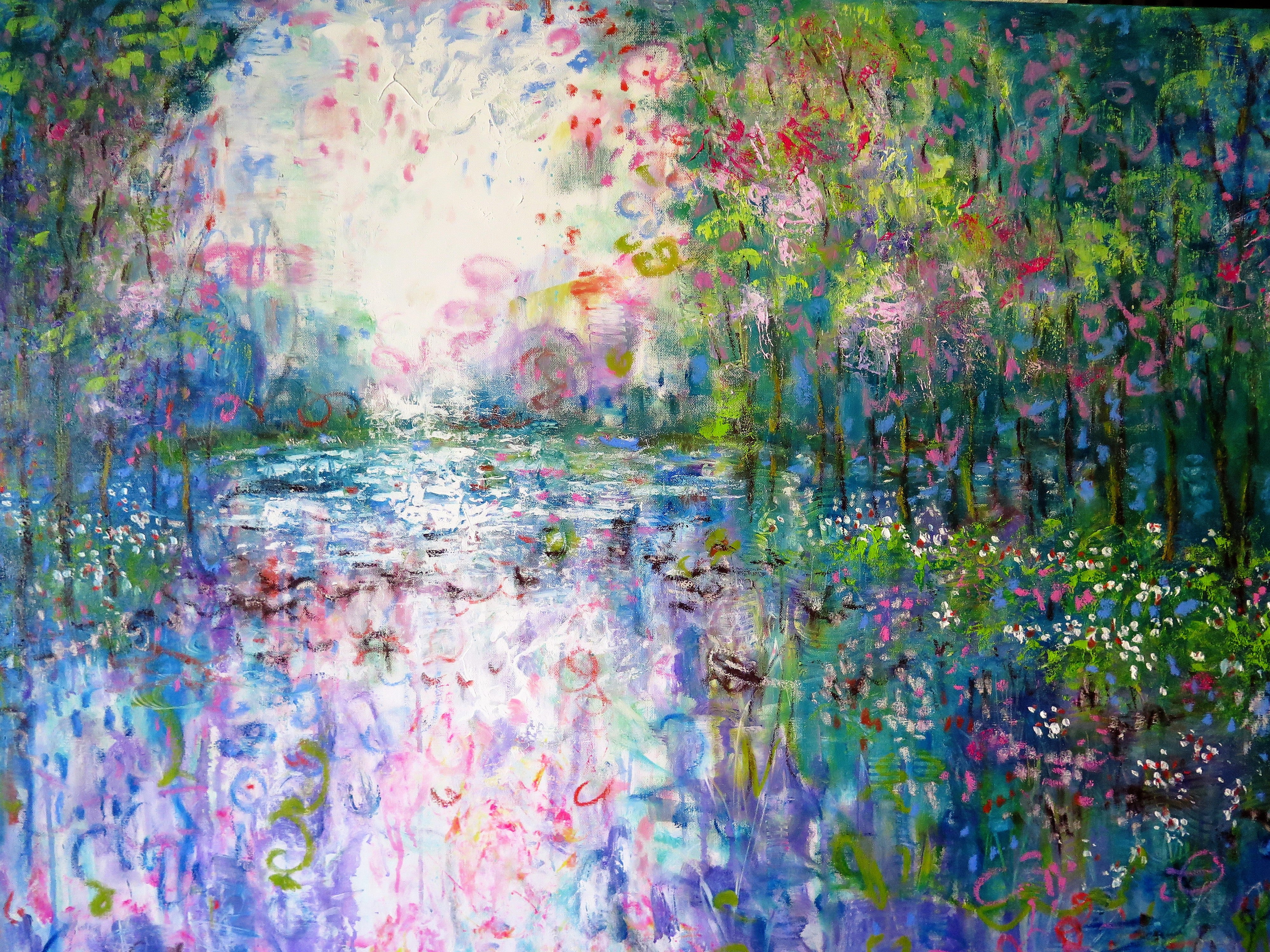 Spring Wildflower pond - Large painting 60 x 48 x 1.5 - oil