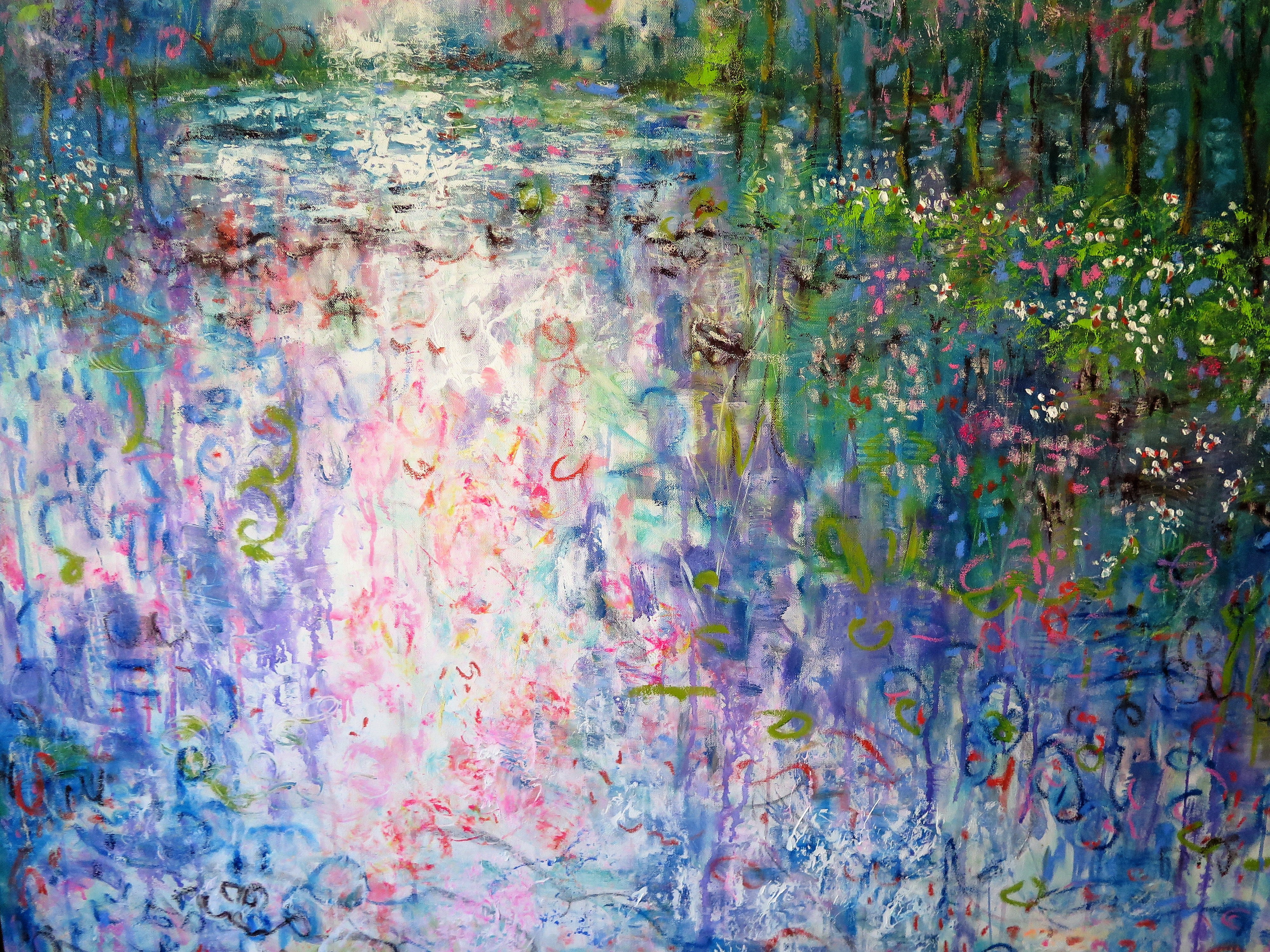 Spring Wildflower pond - Large painting 60 x 48 x 1.5 - oil