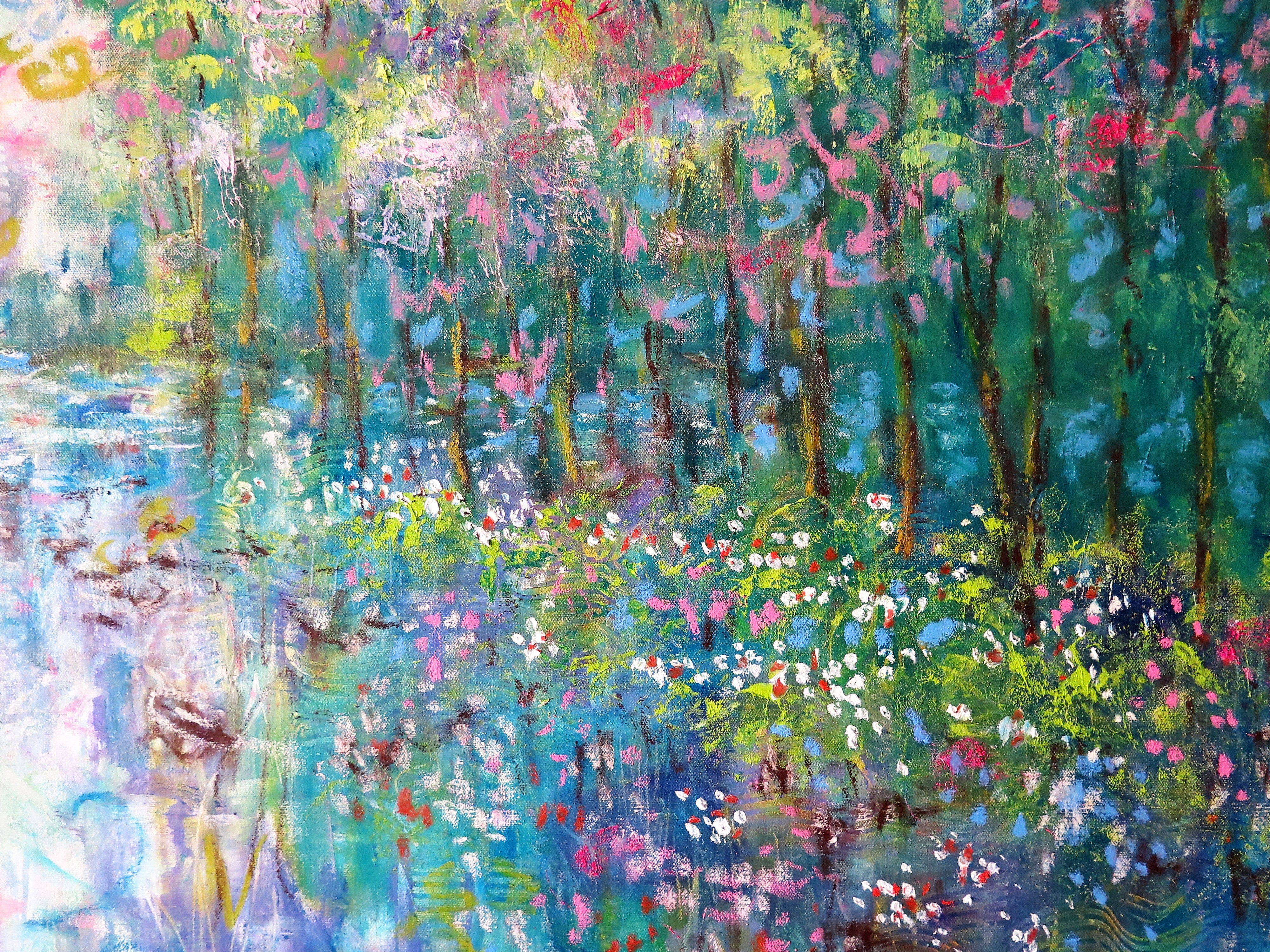 Spring Wildflower pond - Large painting 60 x 48 x 1.5 - oil