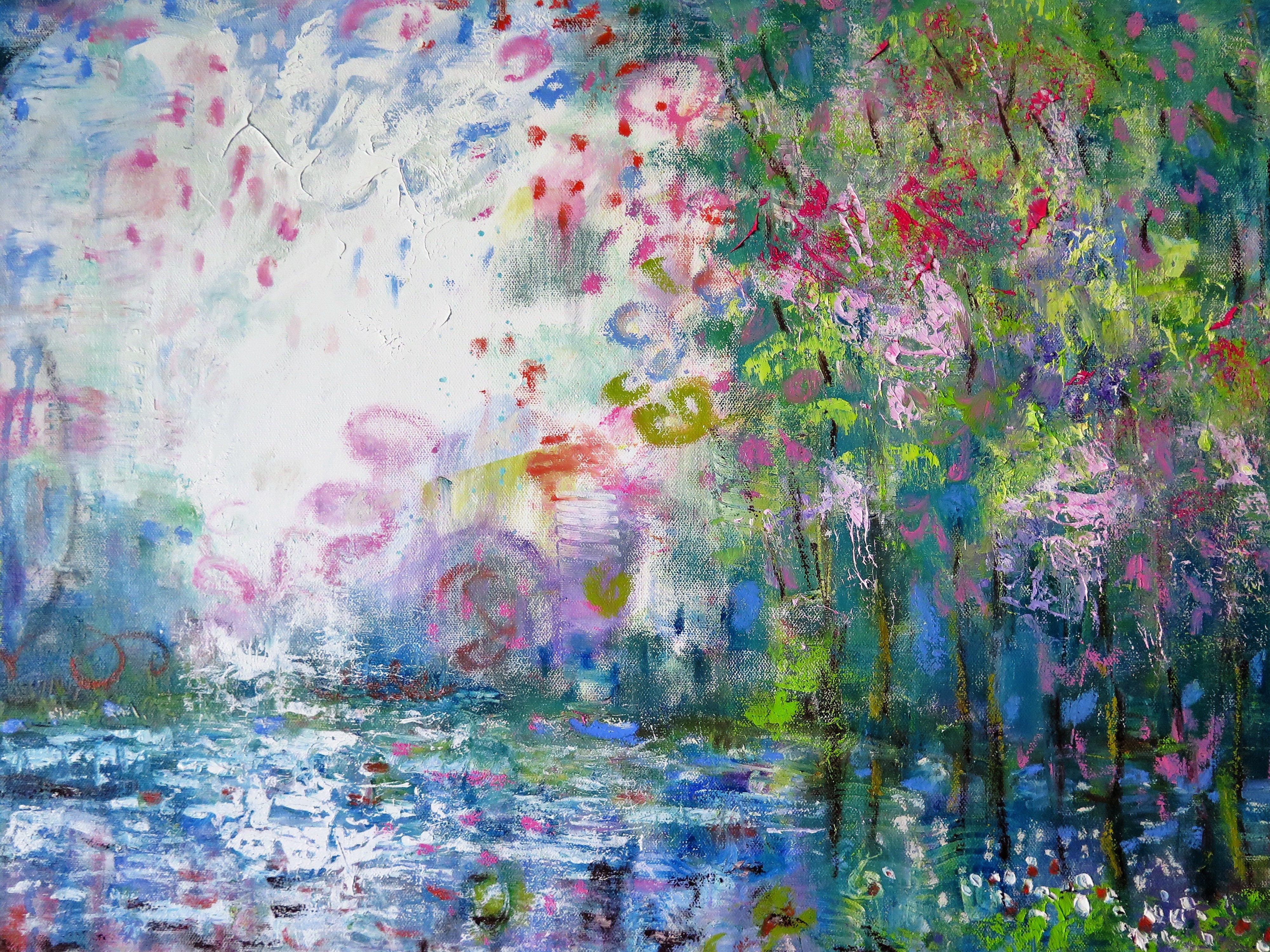 Spring Wildflower pond - Large painting 60 x 48 x 1.5 - oil