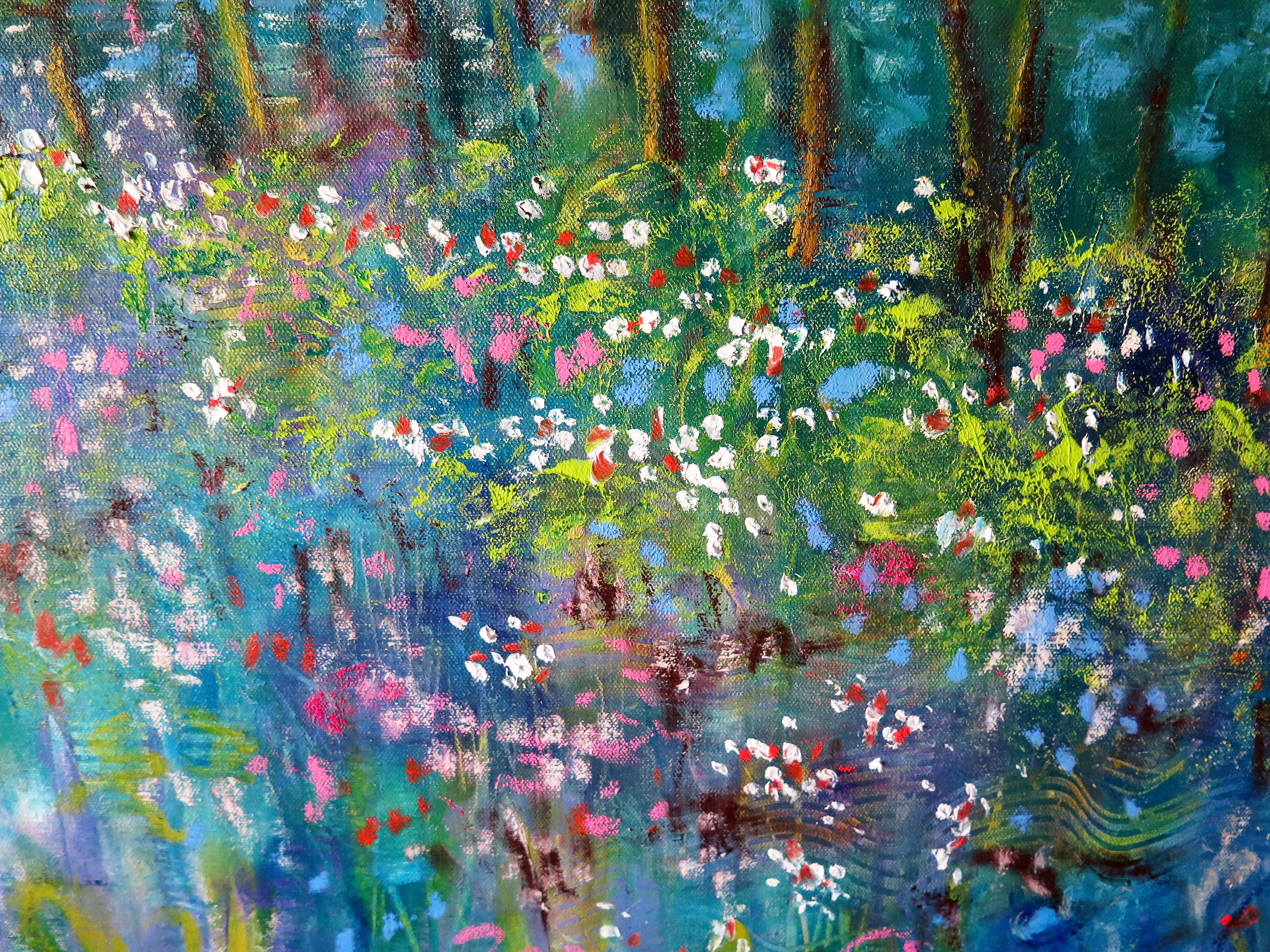 Spring Wildflower pond - Large painting 60 x 48 x 1.5 - oil