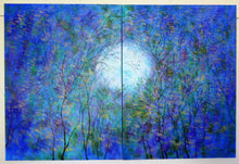 Load image into Gallery viewer, Split moon and fireflies - Large original oil painting  60 x 40