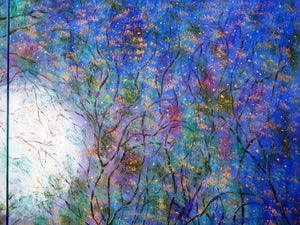 Split moon and fireflies - Large original oil painting  60 x 40