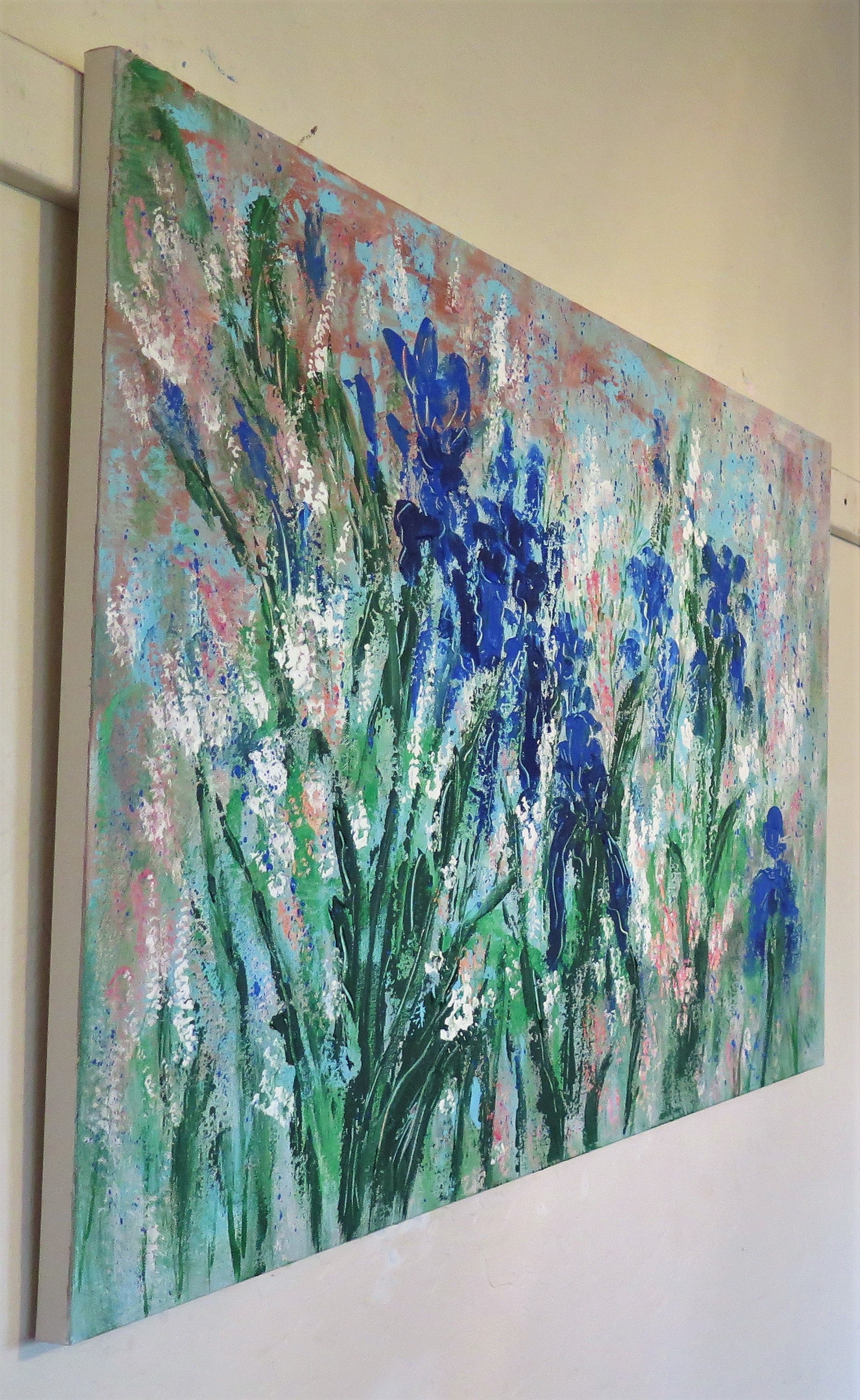 Original painting - Iris and Wild Flowers 36 x 24 x 1 -oil and acrylic