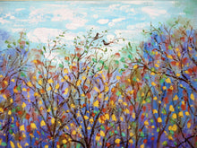 Load image into Gallery viewer, Original oil painting  48 - Large - Autumn Trees , love birds and stream 48 x 24