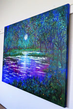 Load image into Gallery viewer, Giclee Canvas Print, Abstract Painting, Large Landscape, Spring Trees Lake and Fireflies, Vadal - 24x30x 1 large
