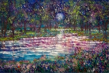Load image into Gallery viewer, Blue moon , spring stream and fireflies- oil  -24 x 36 x 1.5