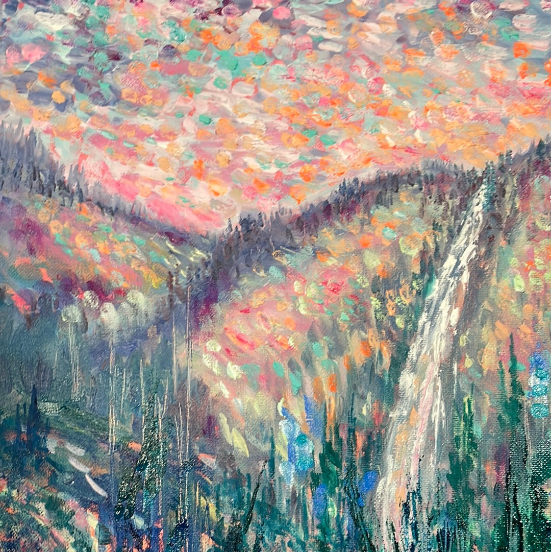 16x20x3/4 Original painting - California Yosemite Waterfall, Spring and Wildflowers