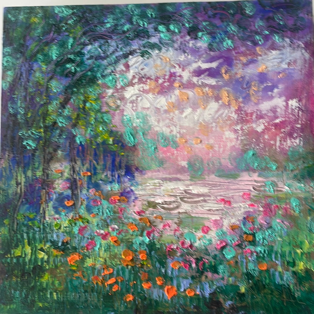 Original painting - Springtime pond in California-set of 2- 8 x 8 s