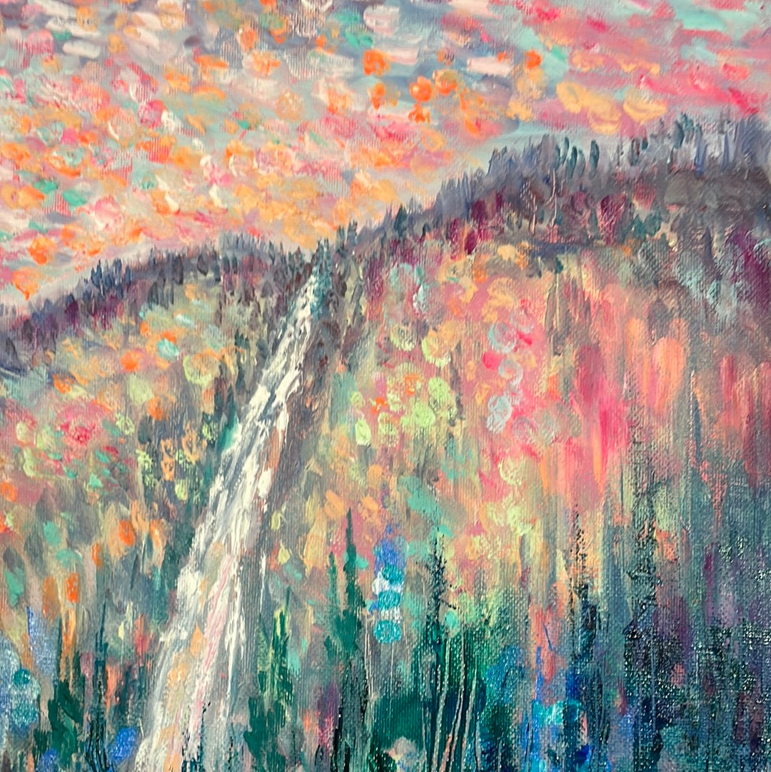 16x20x3/4 Original painting - California Yosemite Waterfall, Spring and Wildflowers