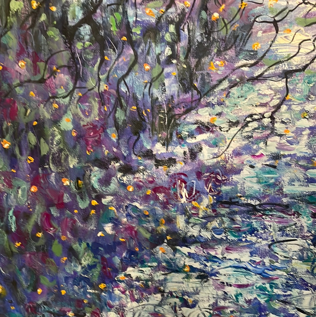 Original painting - Moonlight and cascading trees by stream