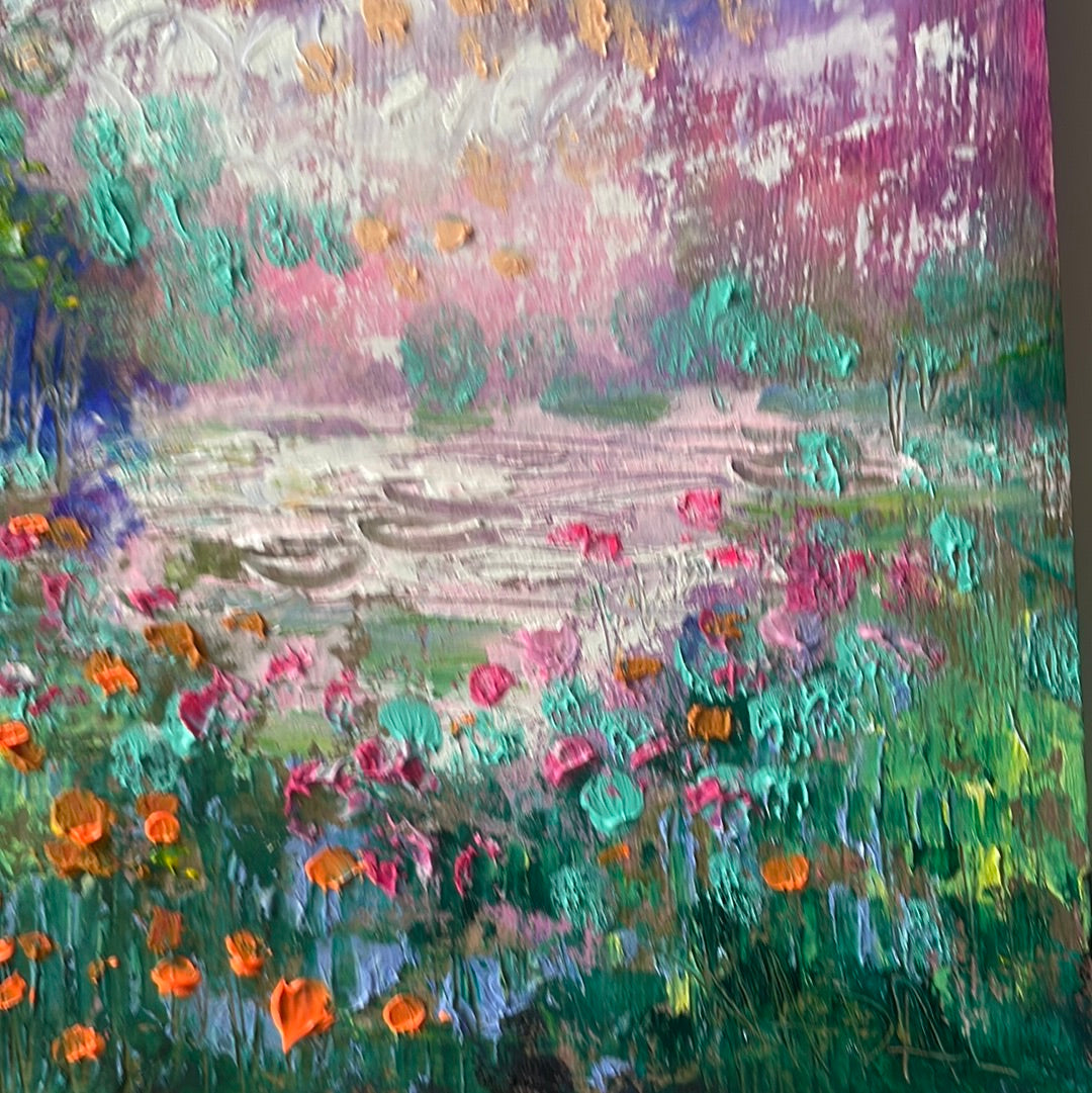 Original painting - Springtime pond in California-set of 2- 8 x 8 s