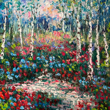 Load image into Gallery viewer, Valentine collection -birches along red poppy stream -oil - 12 x 12 x 3/4  oil
