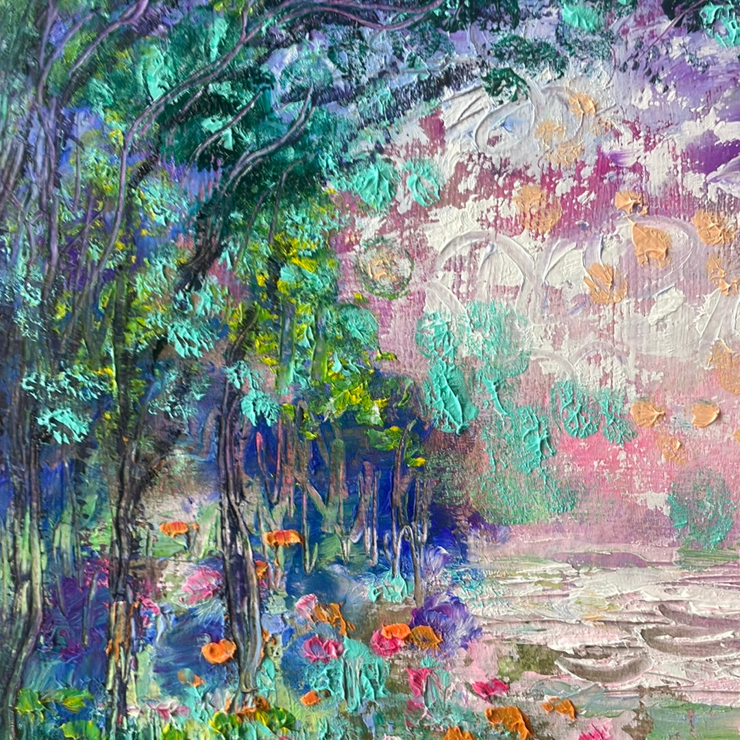 Original painting - Springtime pond in California-set of 2- 8 x 8 s